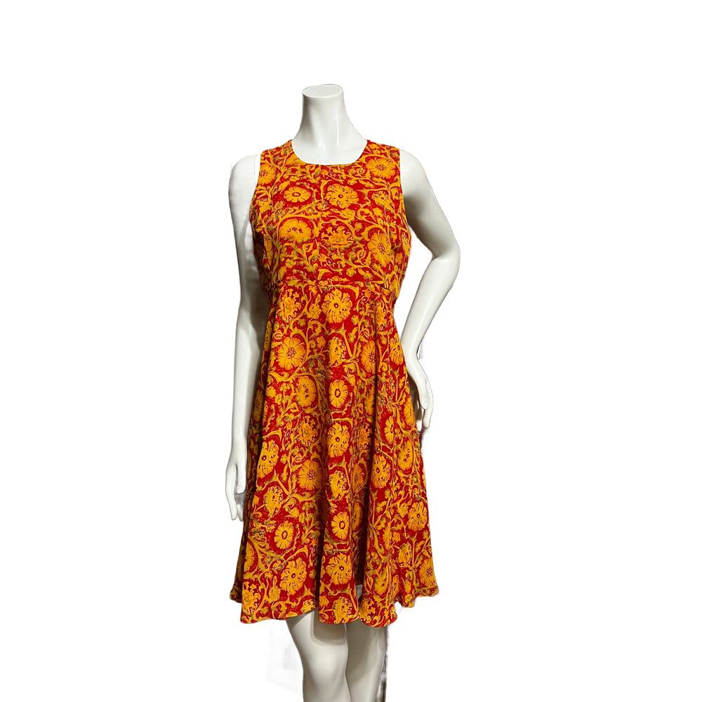 Adrienne Vittadini Orange Floral Sleeveless Fit and Flair Dress Size 4